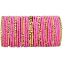 NMII Fancy Glass Golden Beads &amp; Polka Dots Velvet Bangles Set For Women and Girls | Stylish Designer Bangles | Glass Chudi | Women's Fashion Jewellery-Set of 34