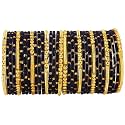 NMII Fancy Glass Golden Beads &amp; Polka Dots Velvet Bangles Set For Women and Girls | Stylish Designer Bangles | Glass Chudi | Women's Fashion Jewellery-Set of 34