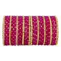 NMII Fancy Glass Golden Beads &amp; Polka Dots Velvet Bangles Set For Women and Girls | Stylish Designer Bangles | Glass Chudi | Women's Fashion Jewellery-Set of 34