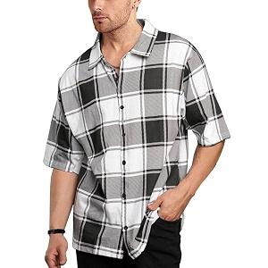 Nobel Monk Mens Checkered Casual Shirt Half