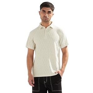 Nobero Textured Polo T-Shirt for Men