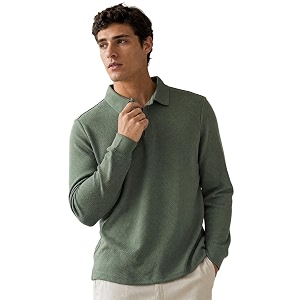 Nobero Popcorn Textured Full Sleeve Polo T-Shirt