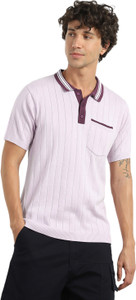 NOBERO Self Design Men Polo Neck Purple
