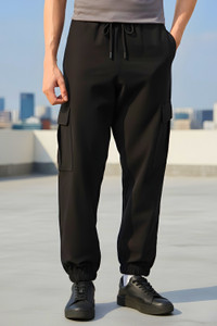 NOBERO Solid Men Black Track Pants