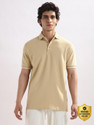NOBERO Solid Men Polo Neck Beige T-Shirt