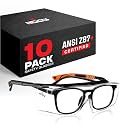 NoCry Safety Glasses Over Eyeglasses for Men and Women with Anti Scratch Lenses and Integrated Side Shields — Adjustable Temples with Anti-Slip Tips — 100% UV Protective Eyewear — ANSI Z87 (10-pack)