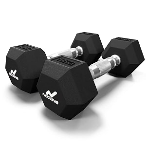 nodens rubber coated professional exercise hex dumbbells pack of 2 10 kg x 2pc total  20 kg