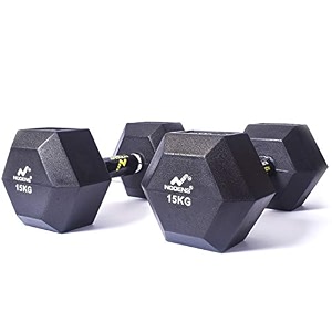 nodens rubber coated professional exercise hex dumbbells pack of 2 25 kg x 2pc total  5 kg hex dumbell black black 15 kg x 2pc total  30 kg