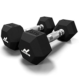 nodens rubber coated professional exercise hex dumbbells pack of 2 5 kg x 2pc total  10 kg