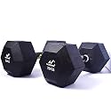 NODENS Rubber Coated Professional Exercise Hex Dumbbells (Pack of 2) (2.5 Kg X 2Pc (Total = 5 Kg), Hex Dumbell), Black (Black, 20 Kg x 2pc (Total = 40 kg))