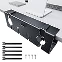 NODOCA No Drill Under Desk Cable Management Tray, 17'' Wire Management, Punch-Free Clamp on, Metal Cable Tray, Wire Organizer Under Desk, Under Desk Basket for Office and Home, Black
