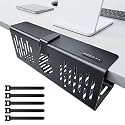 NODOCA No Drill Under Desk Cable Management Tray, 14'' Wire Management, Punch-Free Clamp on, Metal Cable Tray, Wire Organizer Under Desk, Under Desk Basket for Office and Home, Black