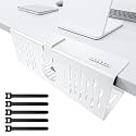 NODOCA No Drill Under Desk Cable Management Tray, 14'' Wire Management, Punch-Free Clamp on, Metal Cable Tray, Wire Organizer, Under Desk Basket for Office and Home, White