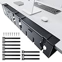 NODOCA No Drill Under Desk Cable Management Tray, 17'' Wire Management, Punch-Free Clamp on, Metal Cable Tray, Wire Organizer Under Desk, Under Desk Basket for Office and Home, Black(2 Packs)