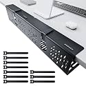 NODOCA No Drill Under Desk Cable Management Tray, 14'' Wire Management, Punch-Free Clamp on, Metal Cable Tray, Wire Organizer Under Desk, Under Desk Basket for Office and Home, Black(2 Packs)