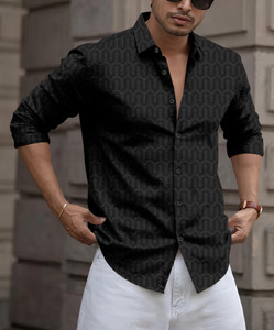Nofilter Men Self Design Casual Black Shirt