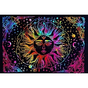 nokhwal moon sun tarot tapestry wall hanging - handmade printed design cotton wall dcor poster c 84x54 inches