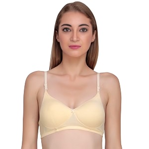 non padded bra for women - made of pure cotton full coverage non wired seamless pushup soft cup for t-shirt saree dress sports garment for daily use everyday yellow