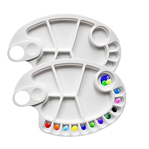 non-stick paint palette 2 pcs artist paint mixing tray palette oval shaped easy clean art palette 17 wells 2 pcs