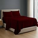 NON Sticky cotton 4 Piece Egyptian Cotton Fitted Premium Sheet Set Twin XXL, 22 Inch Deep Pocket of Cotton Sheets, Burgundy Stripe