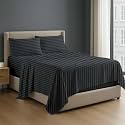NON Sticky cotton 4 Piece Egyptian Cotton Fitted Premium Sheet Set Twin XXL, 18 Inch Deep Pocket of Cotton Sheets, Dark Grey Stripe