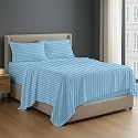 NON Sticky cotton 4 Piece Egyptian Cotton Fitted Premium Sheet Set Twin XXL, 18 Inch Deep Pocket of Cotton Sheets, Light Blue Stripe
