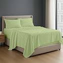 NON Sticky cotton 4 Piece Egyptian Cotton Fitted Premium Sheet Set Twin XXL, 15 Inch Deep Pocket of Cotton Sheets, Sage Stripe