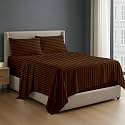 NON Sticky cotton 4 Piece Egyptian Cotton Fitted Premium Sheet Set Full XXL, 9 Inch Deep Pocket of Cotton Sheets, Chocolate Stripe
