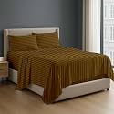 NON Sticky cotton 4 Piece Egyptian Cotton Fitted Premium Sheet Set Full XXL, 6 Inch Deep Pocket of Cotton Sheets, Taupe Stripe