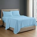 NON Sticky cotton 4 Piece Egyptian Cotton Fitted Premium Sheet Set Twin XXL, 15 Inch Deep Pocket of Cotton Sheets, Light Blue Solid