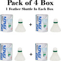 Nongi Badminton Feather Shuttlecock 4 BOX for indoor and outdoor sports Feather Shuttle  - White (Medium, 77, Pack of 4)