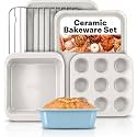 Nonstick Bakeware Set 6 Pc Stackable, Gotham Steel Ceramic Baking Pans Set, PFOA & PFOS Free Aluminum, Cookie Sheet, Cake, Muffin, Loaf Pan, Roaster & Air Fry Tray, Oven Safe to 500°F, Dishwasher Safe