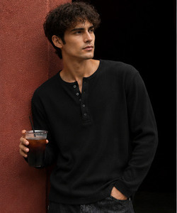 NOOK Self Design Men Henley Neck Black