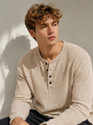 NOOK Self Design Men Henley Neck Beige