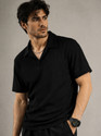 NOOK Self Design Men Polo Neck Black