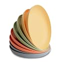 Nook Theory 8-Pack Reusable Wheat Straw Plates Set - Non Toxic and Non Plastic Dinner Plates for Kids and Adults, Lightweight Unbreakable Plate, Microwave Safe and Dishwasher Safe (Meadow 10")