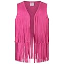 Noomelfish Girls Faux Suede Fringe Vest Sleeveless Boho Tassels Jacket Cardigan (5-12 Years)