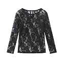 Noomelfish Girls Lace Long Sleeve Layering Tops Sheer Mesh Tee Shirts Blouse (5-12 Years)