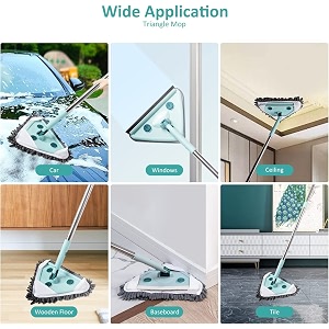 noridy 3 in 1 wet amp dry mop adjustable long handle 360 rotatable triangle microfiber floor cleaning mop with glass cleaner squeeze wiper wet and dry flat mop stainless steel
