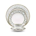 Noritake Japan Porcelain Ceramic Dinner Set 24K Gold, 21 Pieces, Service for 6 - Dining Set for Home - Crockery Dinner Set for Gift at Weddings - Plates Dinnerware Sets Hearth Collection Peach Valley