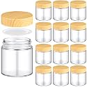 Norme 12 Pcs 4oz Glass Jars with Lids Empty Small Glass Containers and Inner Liners Reusable Cosmetic Jars Round Airtight Bottles with Plastic Wood Grain Lids for Travel