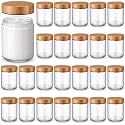 Norme 24 Pcs 8oz Glass Jars with Lids Empty Small Glass Containers and Inner Liners Reusable Cosmetic Jars Round Airtight Bottles with Plastic Wood Grain Lids for Travel