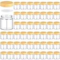 Norme 48 Pcs 4 oz Glass Jars with Lids Empty Small Glass Containers and Inner Liners Reusable Cosmetic Jars Round Airtight Bottles with Plastic Woodgrain Lids for Travel
