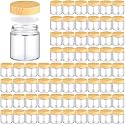 Norme 64 Pcs 4 oz Glass Jars with Lids Empty Small Glass Containers and Inner Liners Reusable Cosmetic Jars Round Airtight Bottles with Plastic Wood Grain Lids for Travel