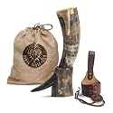 Norse Tradesman Viking Drinking Horn, 12 in, Brown Holster & Stand