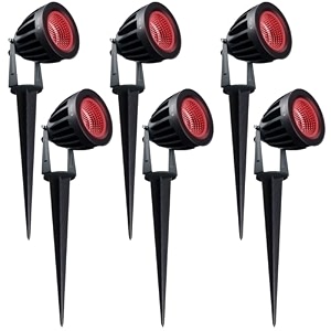 nortek hydra 5w red led garden lights  adjustable spike lights for garden decor  rustproof aluminum die-cast body  ip65 rated led garden lights for pathways terraces and walls pack of 6