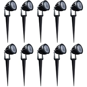 nortek hydra 5w cool white led garden lights  adjustable spike lights for garden decor  rustproof aluminum die-cast body  ip65 rated led garden lights for pathways terraces and walls pack of 10