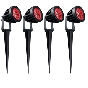 nortek hydra 5w red led garden lights  adjustable spike lights for garden decor  rustproof aluminum die-cast body  ip65 rated led garden lights for pathways terraces and walls pack of 4