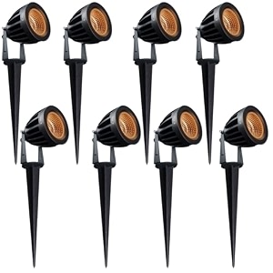 nortek hydra 5w amber led garden lights  adjustable spike lights for garden decor  rustproof aluminum die-cast body  ip65 rated led garden lights for pathways terraces and walls pack of 1