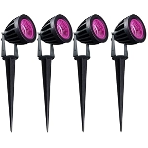 nortek hydra 5w pink led garden lights  adjustable spike lights for garden decor  rustproof aluminum die-cast body  ip65 rated led garden lights for pathways terraces and walls pack of 4